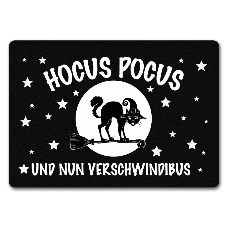 Schwarze Katze mit Zauberspruch Fußmatte - Hocus Pocus Verschwindibus
