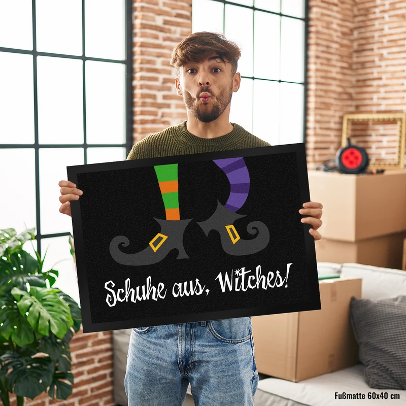 Hexen Halloween Fußmatte mit Spruch - Schuhe aus, Witches!