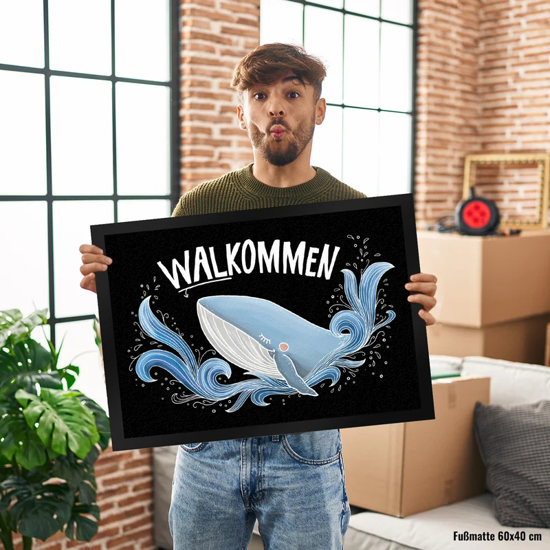 Walkommen Fußmatte mit Wal Motiv