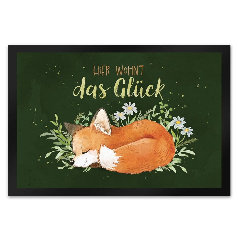 Hier wohnt das Glück Fußmatte in 35x50 cm mit Fuchs im Aquarell-Stil
