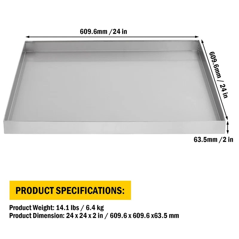 Vassoio raccogligocce per lavatrice Garvee 24 x 24 pollici - Acciaio inossidabile 304, foro di scarico, adattatore per tubo flessibile, piedini antivibrazione, compatto e robusto