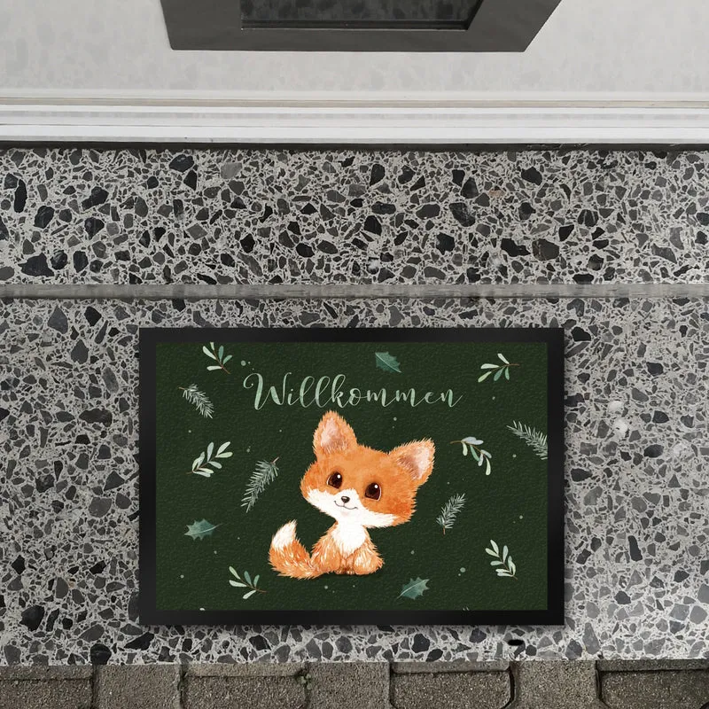 Baby Fuchs Fußmatte in 35x50 cm mit Spruch Willkommen