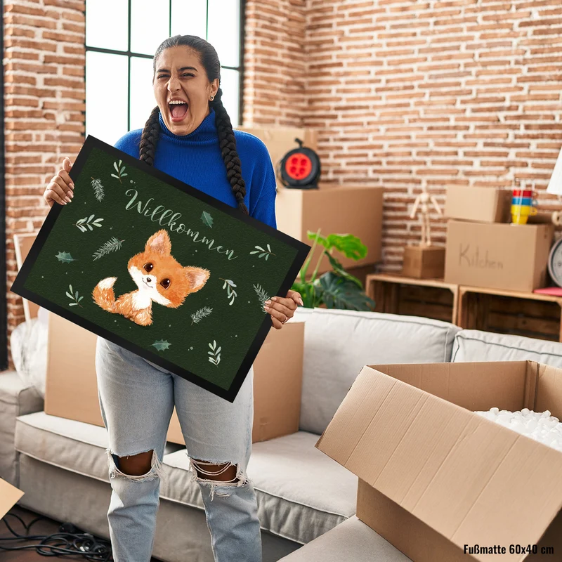 Baby Fuchs Fußmatte in 35x50 cm mit Spruch Willkommen