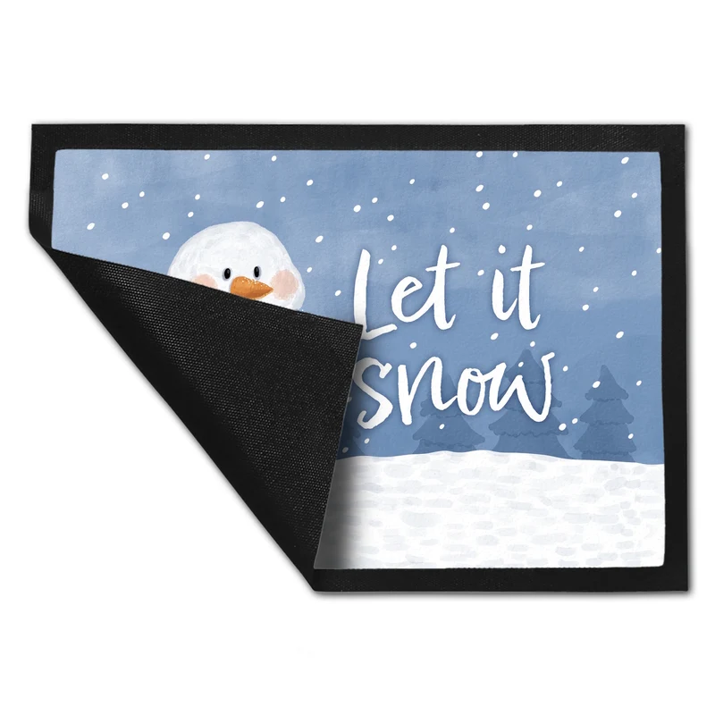 Schneemann im Wintersturm Fußmatte in 35x50 cm mit Spruch Let it snow