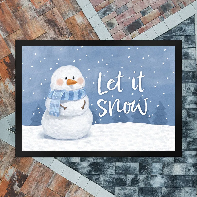 Schneemann im Wintersturm Fußmatte in 35x50 cm mit Spruch Let it snow