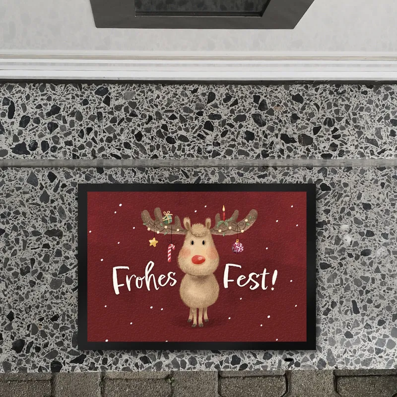 Frohes Fest Rentier mit Weihnachtsschmuck Fußmatte in 35x50 cm