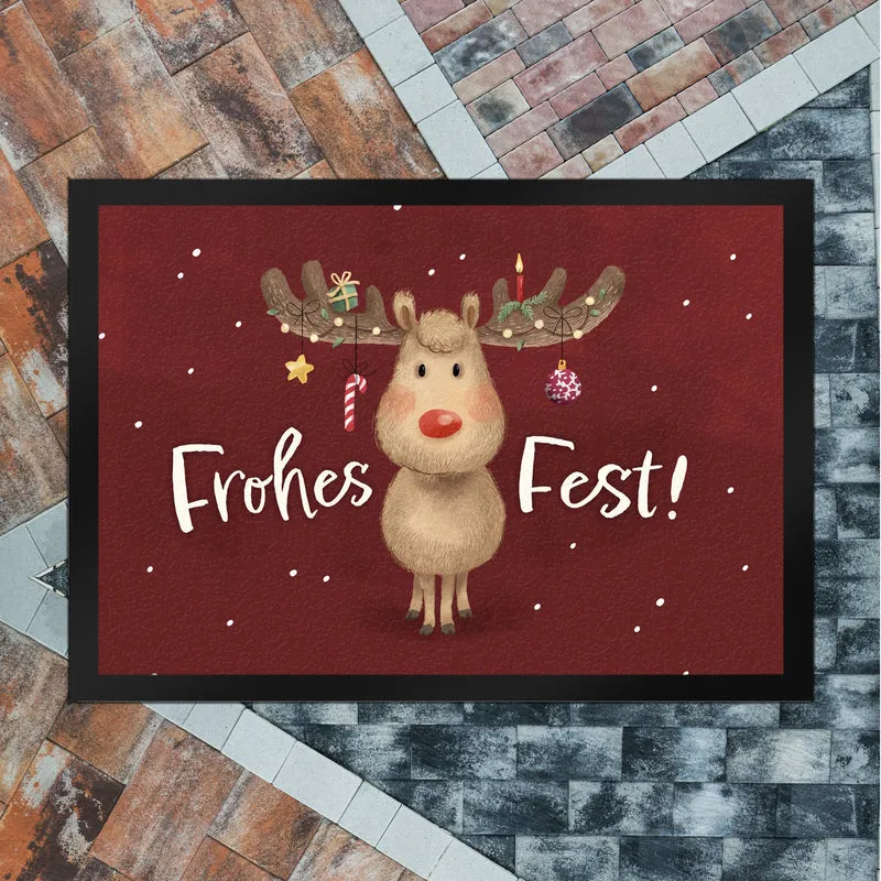 Frohes Fest Rentier mit Weihnachtsschmuck Fußmatte in 35x50 cm