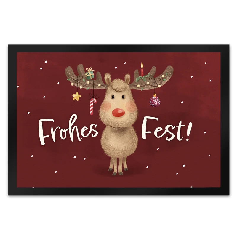 Frohes Fest Rentier mit Weihnachtsschmuck Fußmatte in 35x50 cm