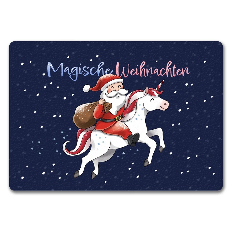 Weihnachtsmann auf Einhorn Fußmatte in 35x50 cm mit Spruch Magische Weihnachten