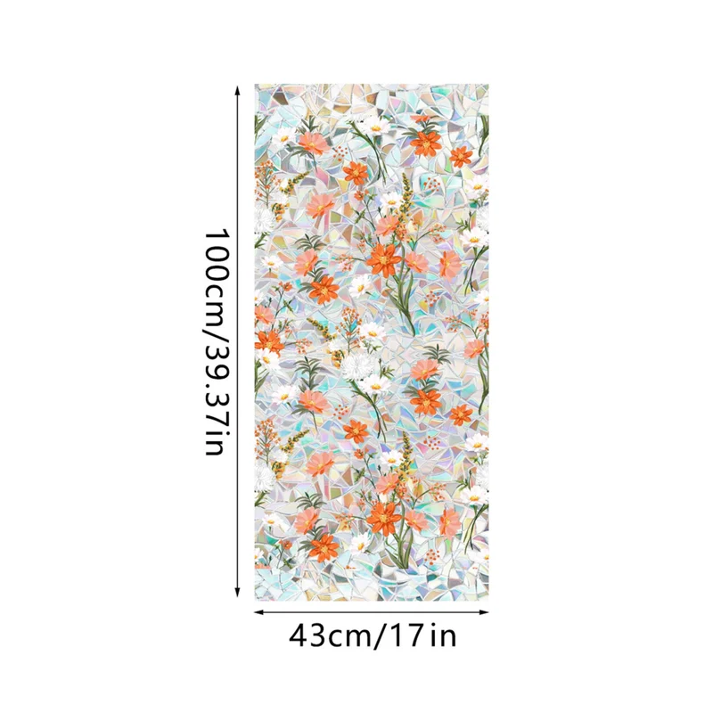Garvee Pellicola Privacy Finestra Fiore Vetro Colorato Blocca UV 96% Riutilizzabile Adesivo Statico Bagno Soggiorno 39x17in