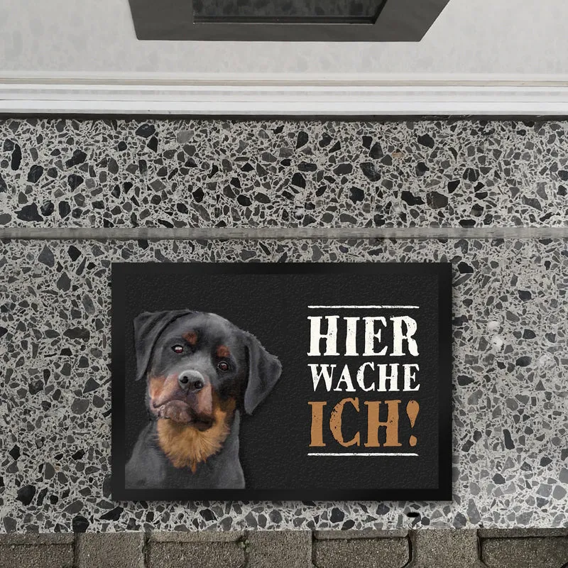 Hier wache ich! Rottweiler Fußmatte