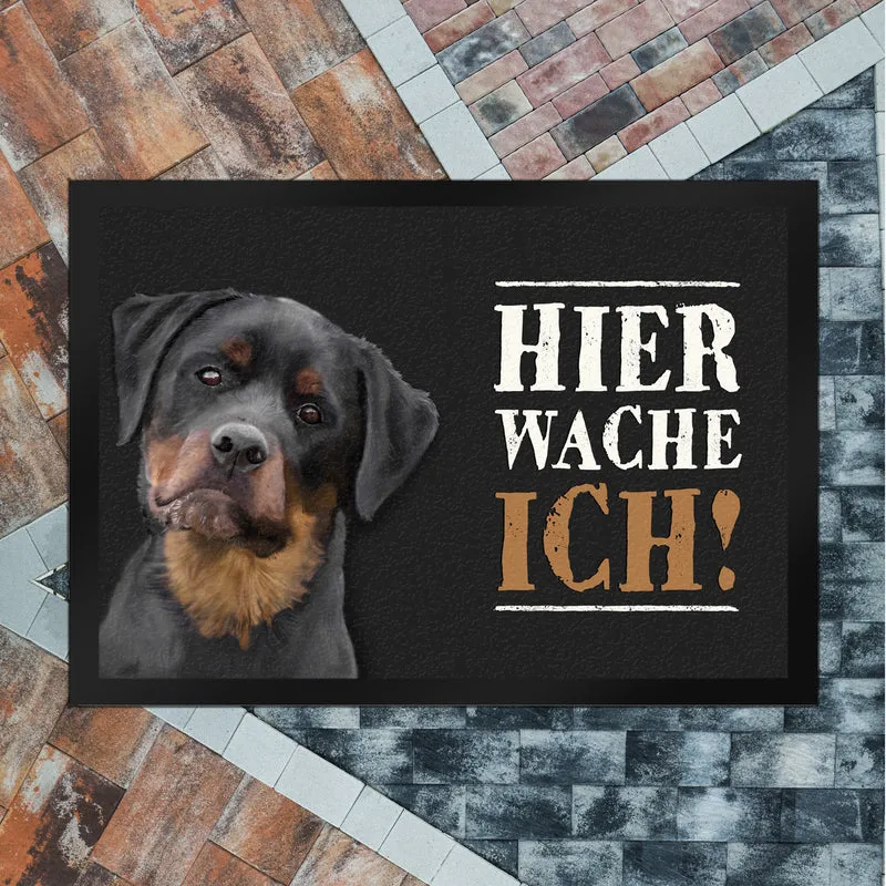 Hier wache ich! Rottweiler Fußmatte