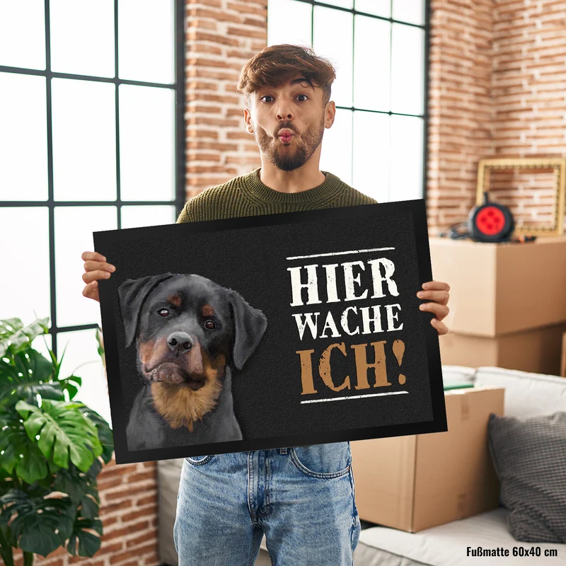 Hier wache ich! Rottweiler Fußmatte