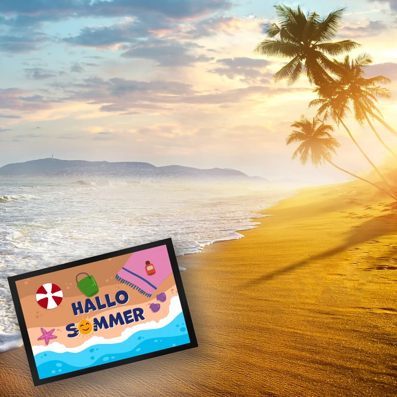 Hallo Sommer Fußmatte mit Strandmotiv