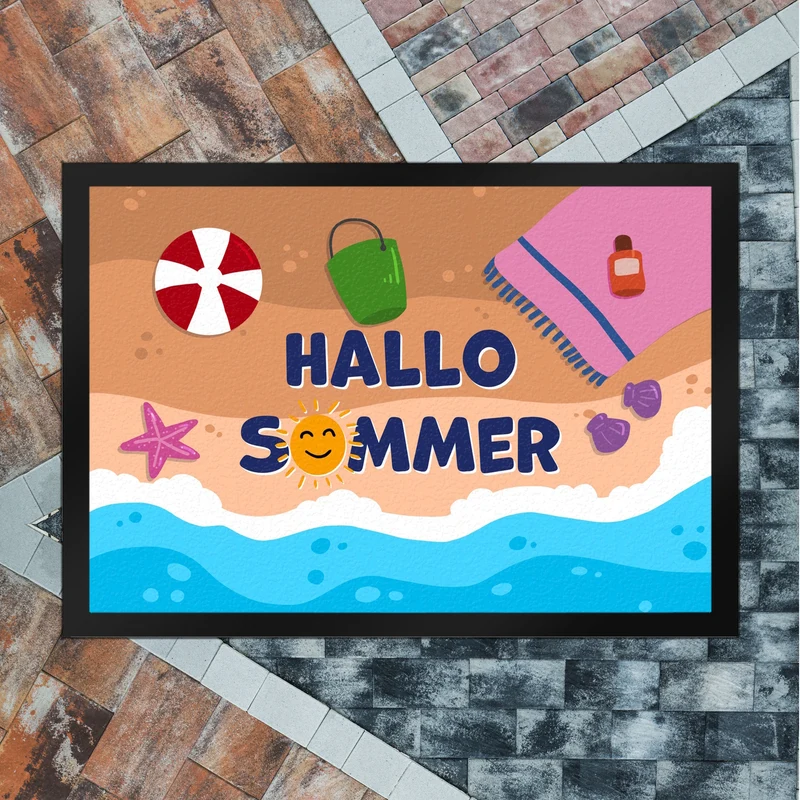 Hallo Sommer Fußmatte mit Strandmotiv