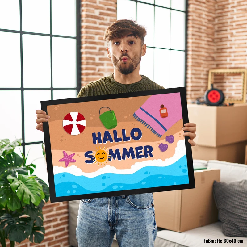 Hallo Sommer Fußmatte mit Strandmotiv