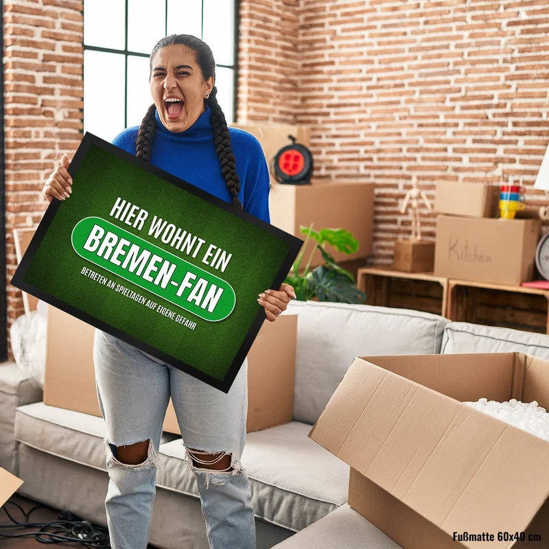 Hier wohnt ein Bremen-Fan Fußmatte mit Rasen Motiv