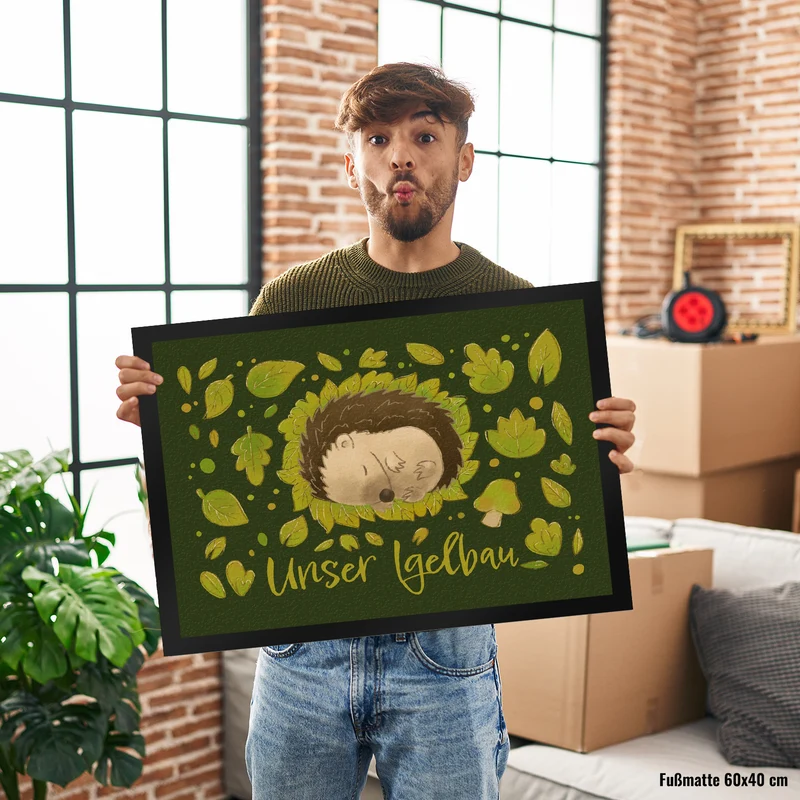 Unser Igelbau Fußmatte mit süßem Igel auf Laub