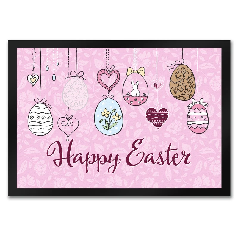 Happy Easter Ostern Fußmatte mit Ostereier-Motiv in rosa