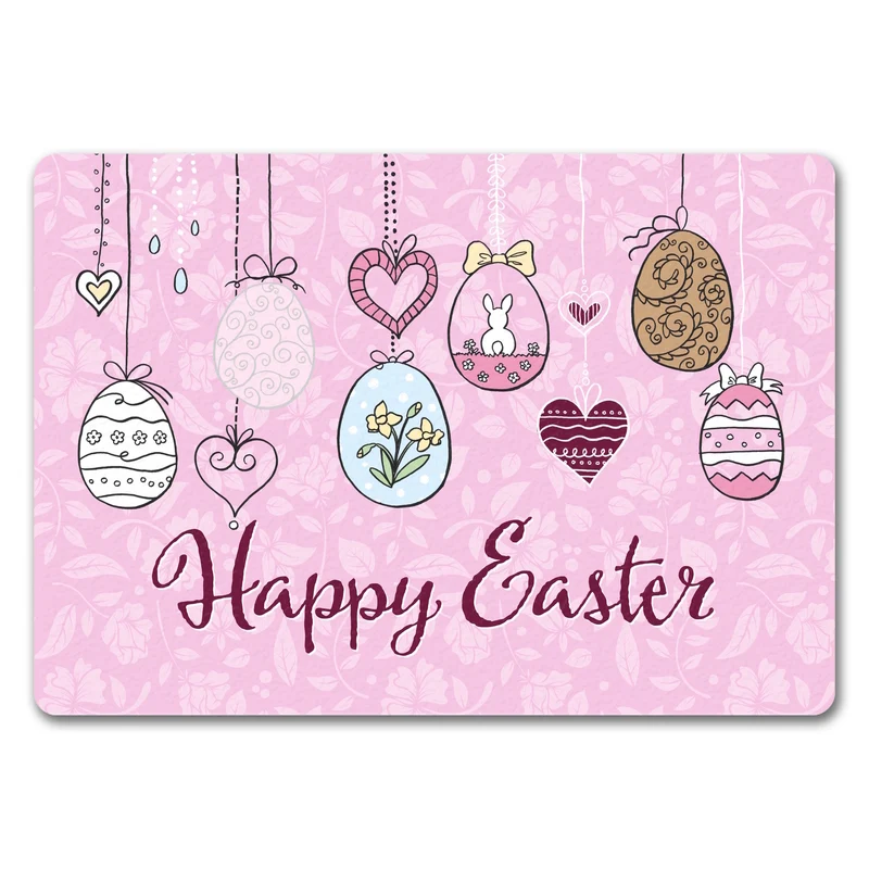 Happy Easter Ostern Fußmatte mit Ostereier-Motiv in rosa