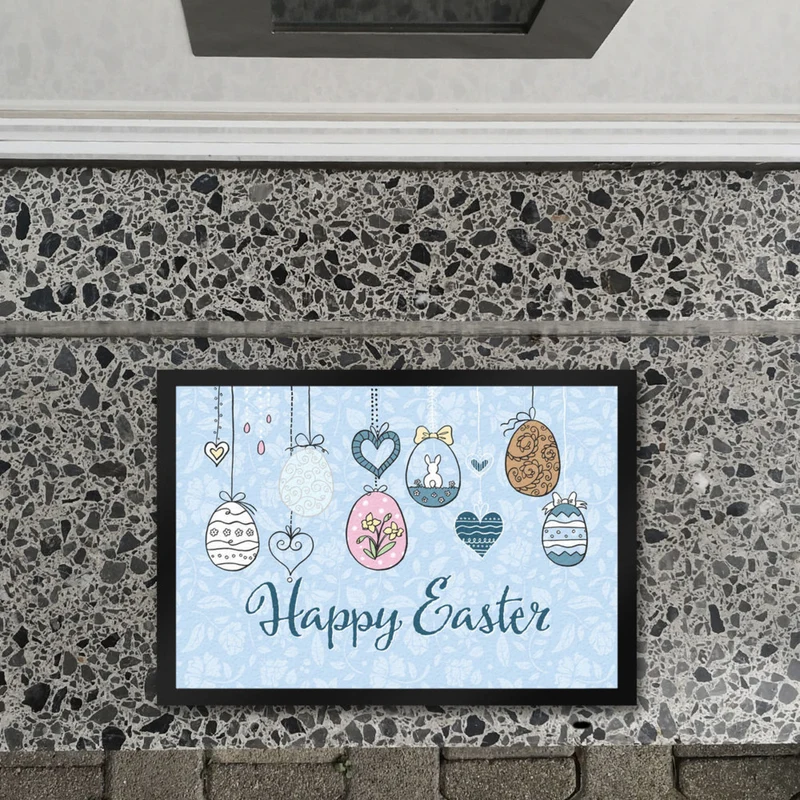 Happy Easter Ostern Fußmatte mit Ostereier-Motiv in rosa