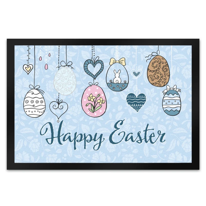 Happy Easter Ostern Fußmatte mit Ostereier-Motiv in rosa
