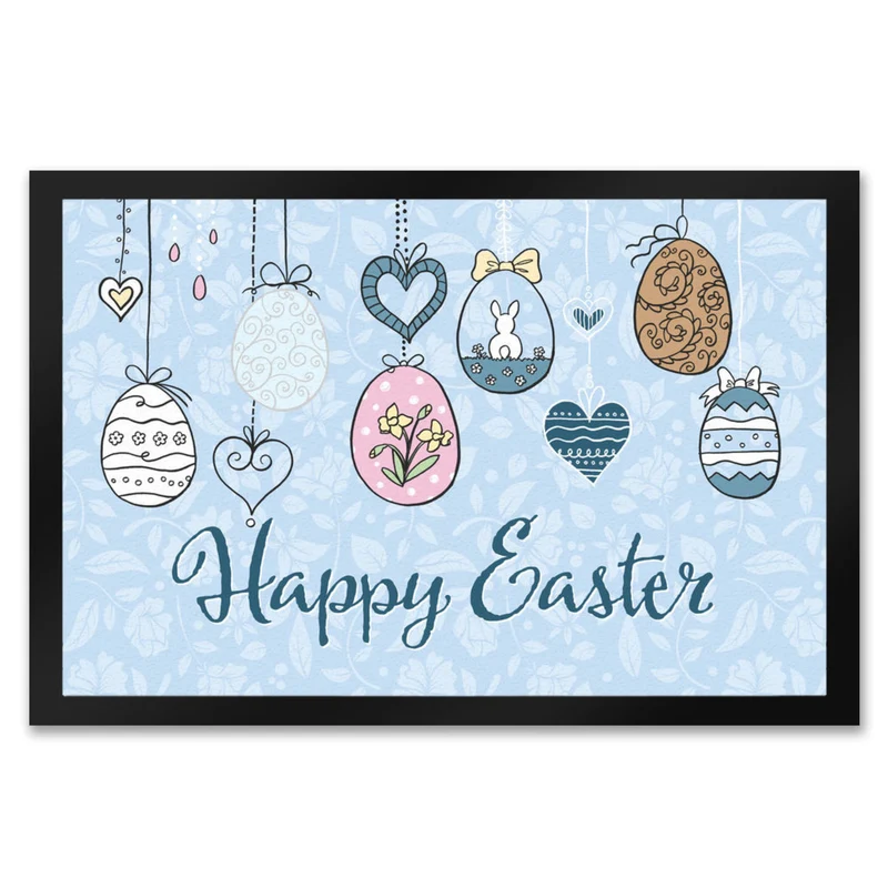 Happy Easter Ostern Fußmatte mit Ostereier-Motiv in rosa