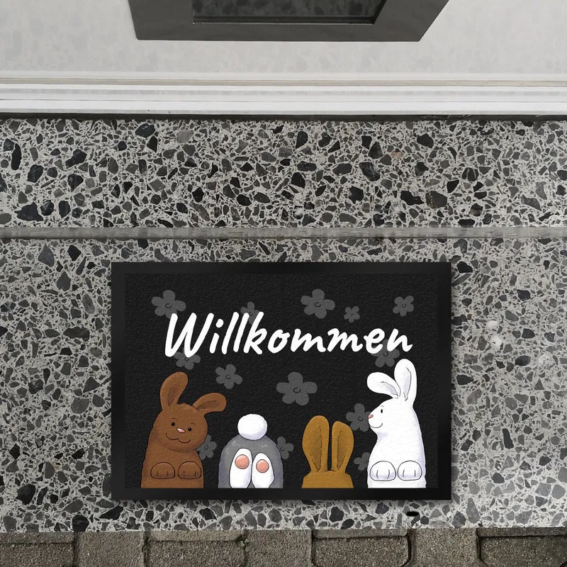 Willkommen Fußmatte mit lustigem Hasen-Motiv