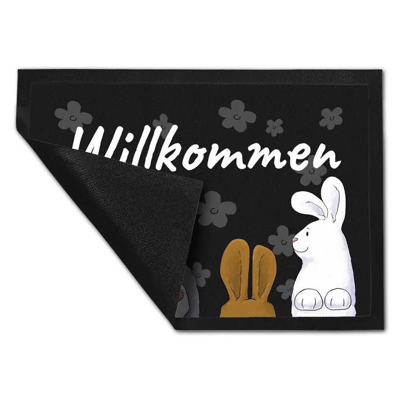 Willkommen Fußmatte mit lustigem Hasen-Motiv