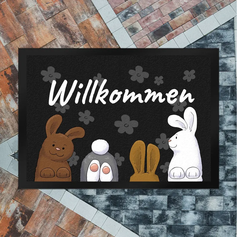 Willkommen Fußmatte mit lustigem Hasen-Motiv
