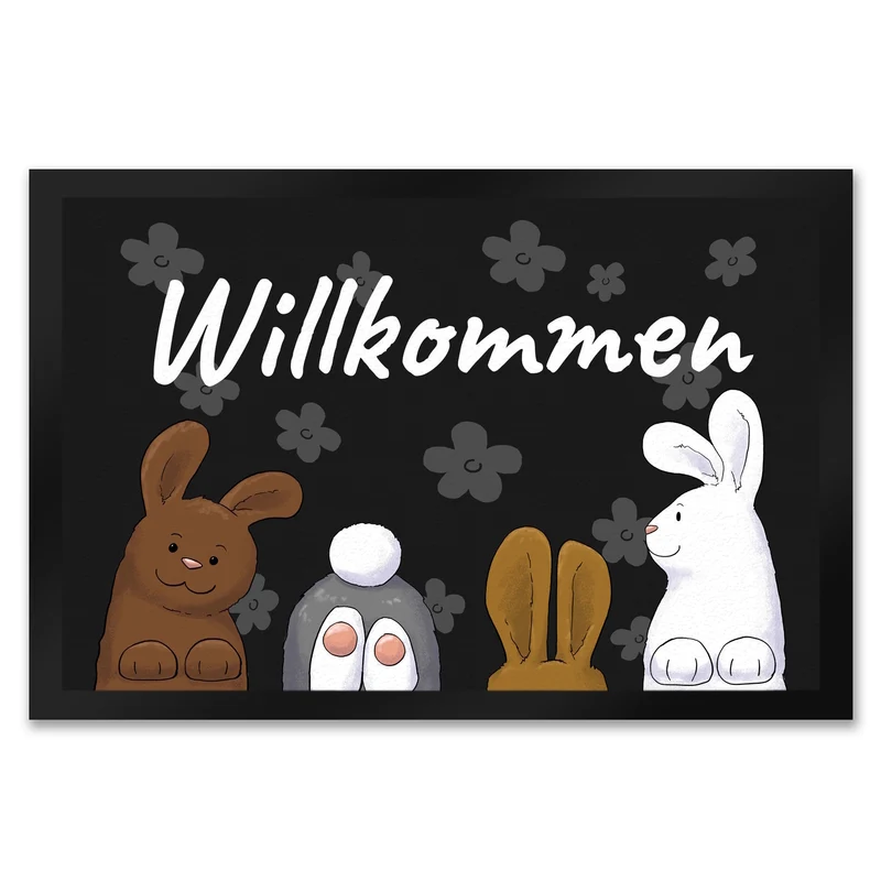 Willkommen Fußmatte mit lustigem Hasen-Motiv