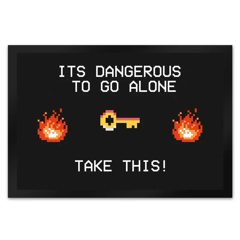 Dangerous to go Alone Fußmatte für alle Retro Zocker mit Pixel-Motiv