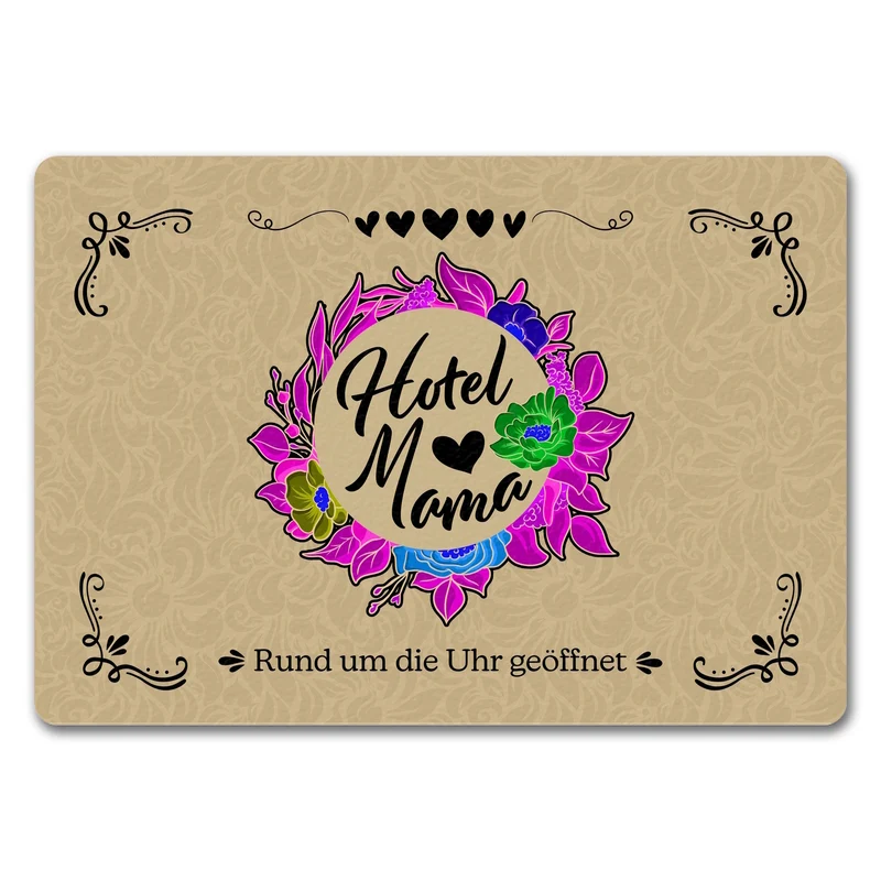 Hotel Mama Fußmatte mit floralen Mustern und Aufschrift