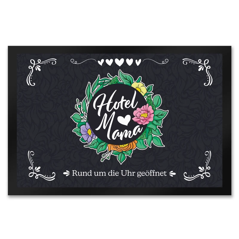 Hotel Mama Fußmatte mit floralen Mustern und Aufschrift