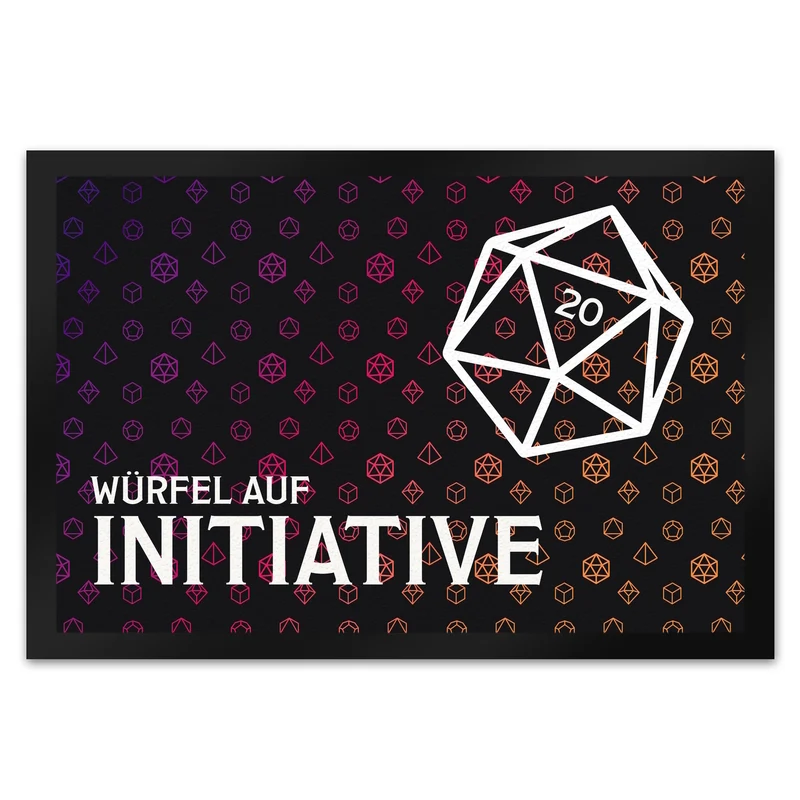 Tabletop Fußmatte mit Würfelmuster und Spruch: Würfel auf Initiative