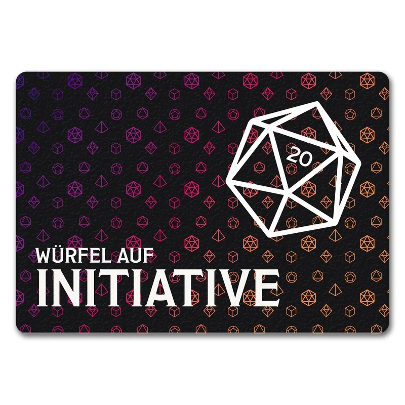 Tabletop Fußmatte mit Würfelmuster und Spruch: Würfel auf Initiative