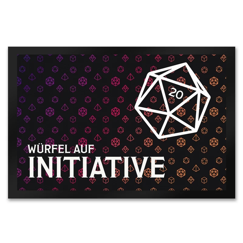 Tabletop Fußmatte mit Würfelmuster und Spruch: Würfel auf Initiative