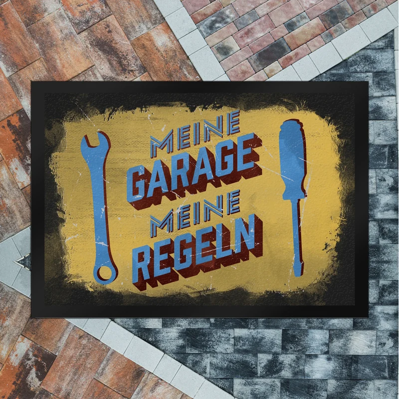 Meine Garage meine Regeln Fußmatte im Used-Look