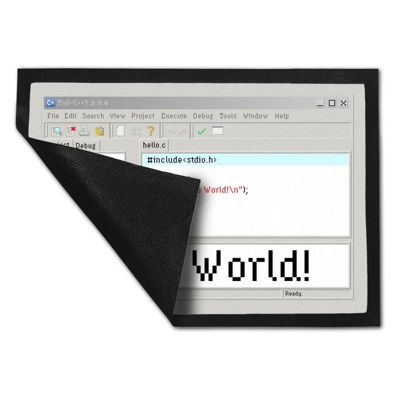 Hello World witzige Fußmatte für Programmierer mit Quellcode