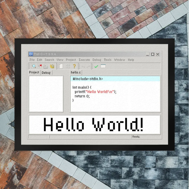 Hello World witzige Fußmatte für Programmierer mit Quellcode