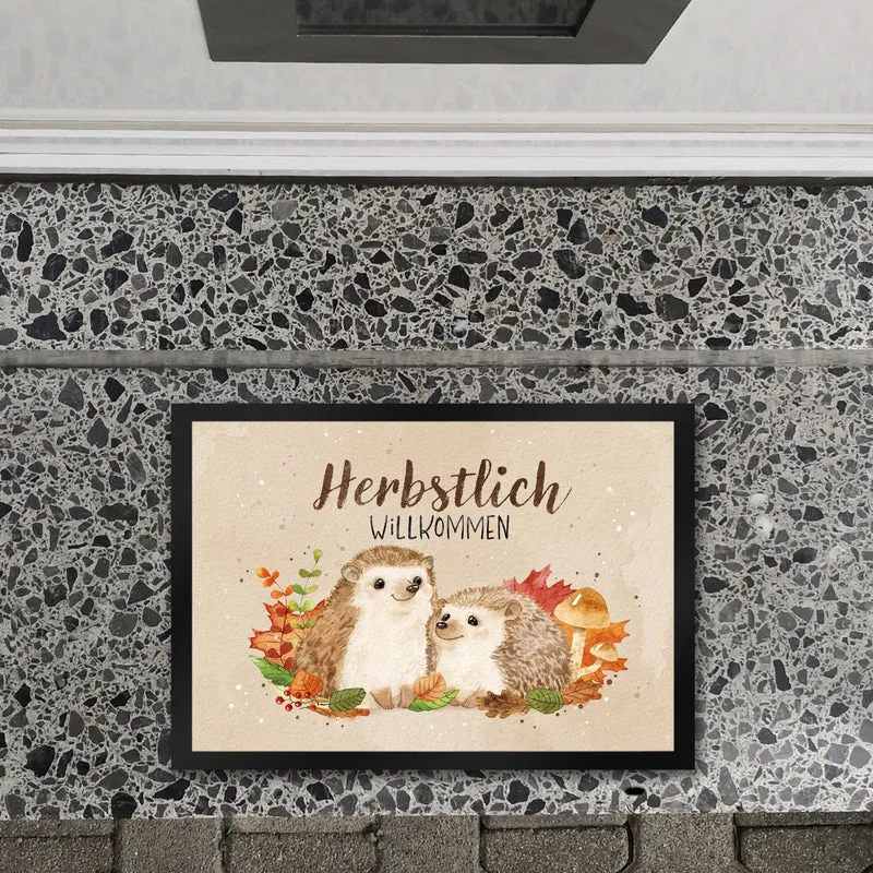 Igel Paar Fußmatte in 35x50 cm mit Spruch Herbstlich Willkommen