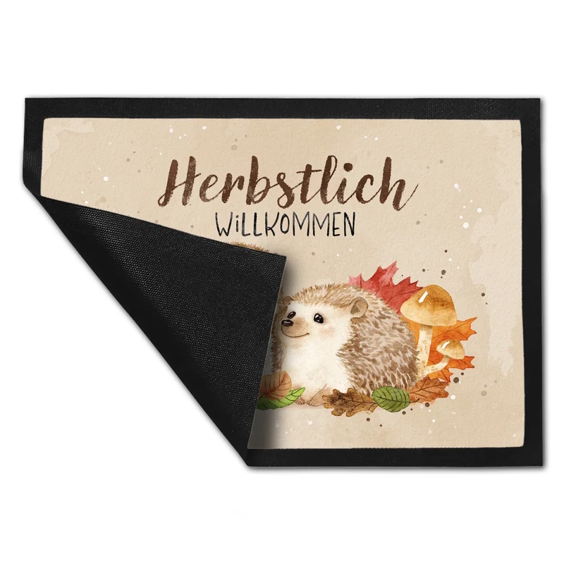 Igel Paar Fußmatte in 35x50 cm mit Spruch Herbstlich Willkommen