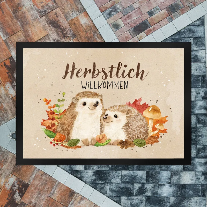 Igel Paar Fußmatte in 35x50 cm mit Spruch Herbstlich Willkommen
