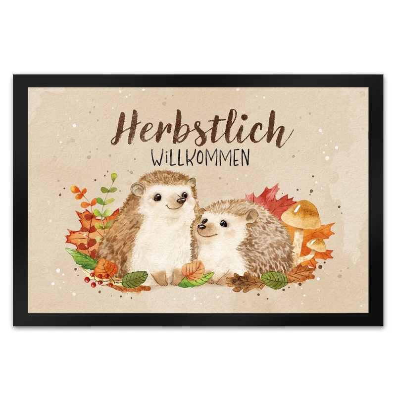 Igel Paar Fußmatte in 35x50 cm mit Spruch Herbstlich Willkommen