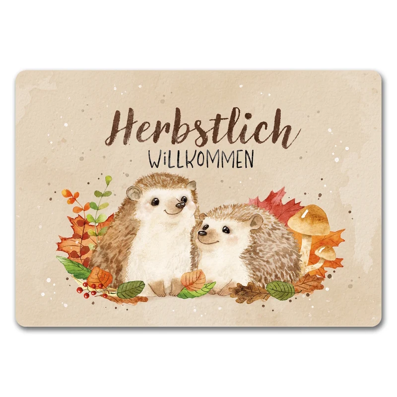 Igel Paar Fußmatte in 35x50 cm mit Spruch Herbstlich Willkommen
