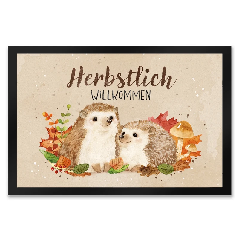 Igel Paar Fußmatte in 35x50 cm mit Spruch Herbstlich Willkommen