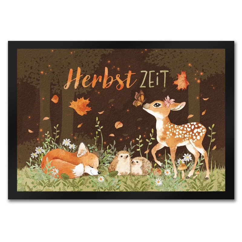 Tier des Waldes Fußmatte in 35x50 cm mit Spruch Herbstzeit