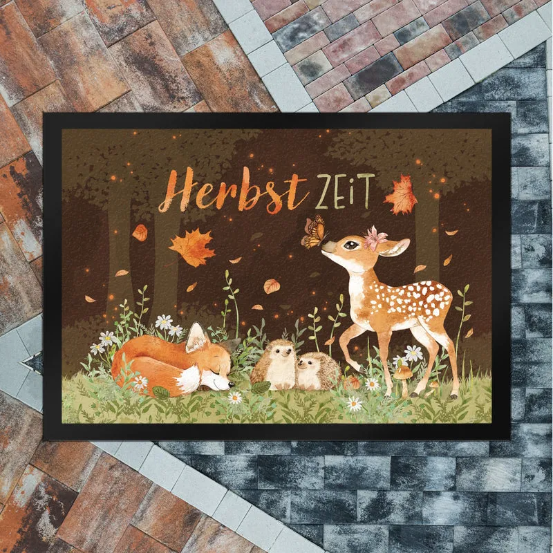 Tier des Waldes Fußmatte in 35x50 cm mit Spruch Herbstzeit
