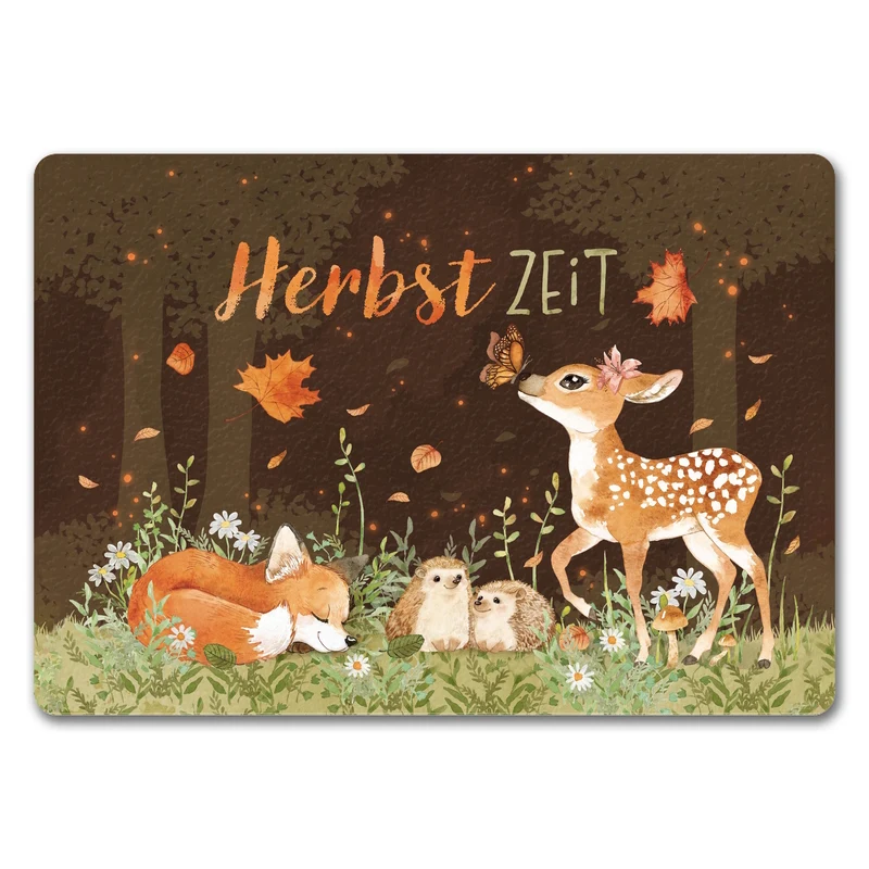Tier des Waldes Fußmatte in 35x50 cm mit Spruch Herbstzeit