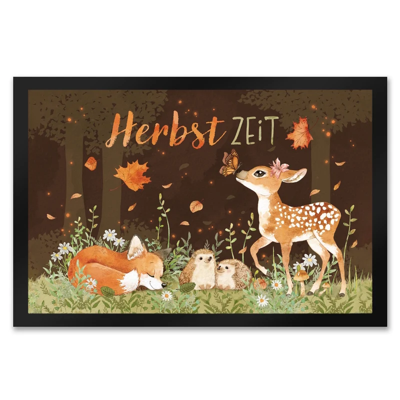 Tier des Waldes Fußmatte in 35x50 cm mit Spruch Herbstzeit